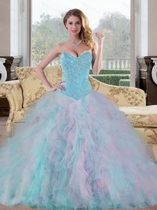 2015 Perfect Sweetheart Multi Color Sweet 15 Dresses with Beading and Ruffles
