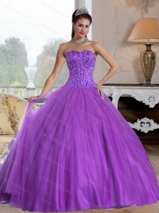 2015 Puffy Sweetheart Ball Gown Quinceanera Dresses with Beading