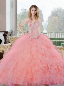 2015 Wonderful Beading and Ruffles Sweetheart Quinceanera Gown