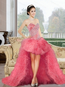 Classical 2015 Appliques and Ruffles Prom Dress in Watermelon