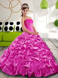Cute  Sweetheart 2015 Hot Pink Quinceanera Gown with Appliques and Pick Ups