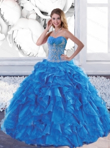 Cute Sweetheart Teal Sweet 16 Dresses with Appliques and Ruffles