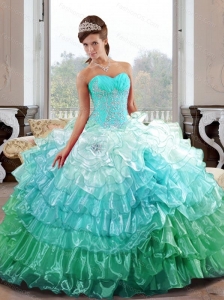 Puffy  Sweetheart 2015 Quinceanera Gown with Appliques and Ruffled Layers