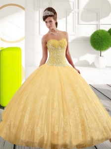 Puffy Sweetheart Appliques Gold Quinceanera Dresses for 2015 Spring