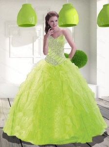 Puffy Sweetheart Beading Quinceanera Dress in Spring Green