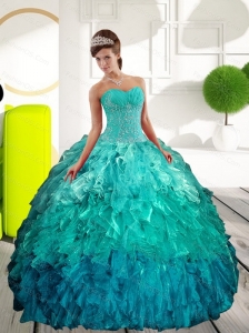 Puffy Sweetheart Multi Color Sweet Sixteen Dresses with Appliques and Ruffles