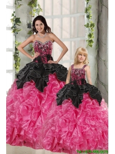 Ball Gown Beading and Ruffles 2015 Princesita Dress in Rose Pink and Black