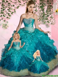 Cheap Strapless Blue Princesita Dresses with Appliques and Ruffles