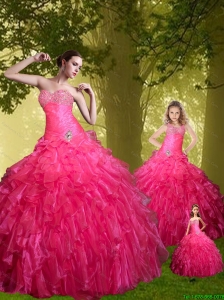 2015 Fashionable Hot Pink Princesita Dresses with Beading and Ruffles