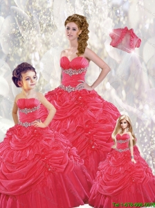 2015 Wonderful Ball Gown Red Princesita Dresses with Beading and Pick-ups