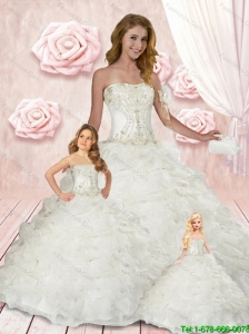 Luxurious Strapless White Princesita Dresses with Appliques and Ruffles