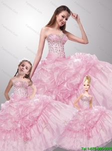2015 Pretty Sweetheart Beading Baby Pink Dresses for Princesita