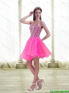 Beautiful A Line Beading 2015 Prom Dress in Hot Pink