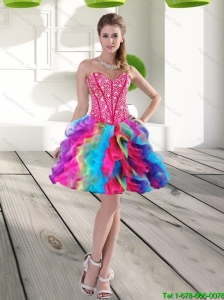 Beautiful Beading and Ruffles Organza 2015 Prom Dress in Multi Color