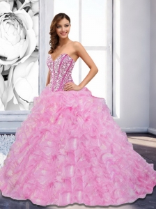 Flirting 2015 Sweetheart Beading and Ruffles Rose Pink Quinceanera Dresses