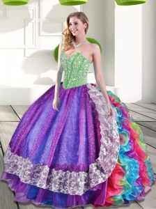 Sweetheart Beading and Ruffles 2015 New Style Quinceanera Dresses in Multi Color