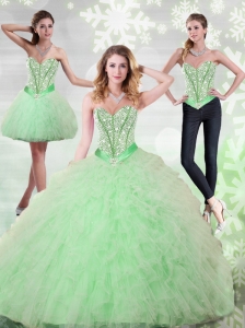 2015 Fashionable Beading and Ruffles Sweetheart Quinceanera Gown in Apple Green