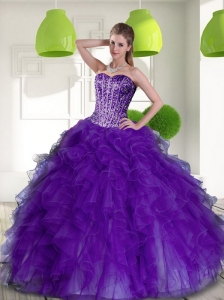 New Style Beading and Ruffles Sweetheart 2015 Quinceanera Dresses in Purple