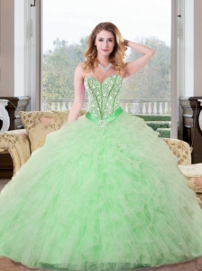 Remarkable Beading and Ruffles Sweetheart 2015 Quinceanera Dresses in Apple Green