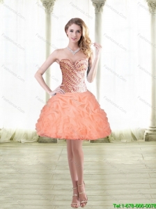 2015 Classical Short Peach Prom Dress with Beading and Pick Ups