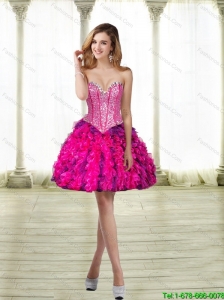 2015 Wonderful Sweetheart Multi Color Prom Dress with Beading and Ruffles