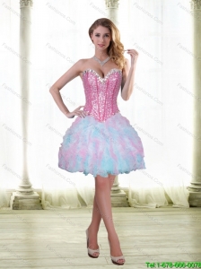 Luxurious Beading and Ruffles Short 2015 Prom Dress with Sweetheart