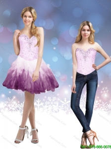 2015 Detachable Short Multi Color Prom Dress with Beading and Ruffles