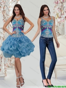 Detachable 2015 Appliques and Rolling Flowers Straps Prom Dress in Multi Color