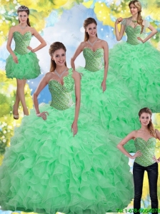 2015 Popular Beading and Ruffles Apple Green 15 Quinceanera Dresses with Sweetheart