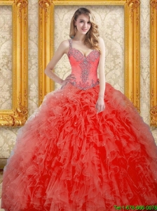 Modern Beading and Ruffles Coral Red 15 Quinceanera Dresses