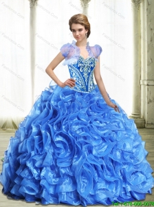 Modest Royal Blue 15 Quinceanera Dresses with Beading and Ruffles