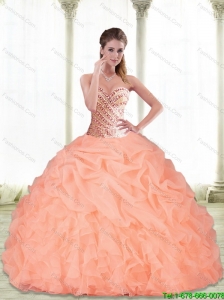 Perfect Sweetheart Beading and Pick Ups Peach 15 Quinceanera Dresses