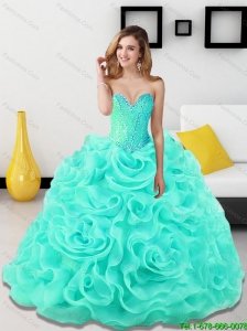 Pretty Beading and Rolling Flowers Sweetheart Light Blue 15 Quinceanera Dresses  for 2015