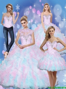 Wonderful Sweetheart Beading and Ruffles 15 Quinceanera Dresses in Multi Color