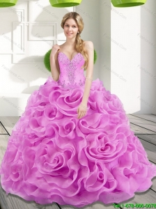 2015 Custom Made Beading and Rolling Flowers Lilac Sweet 15 Dresses