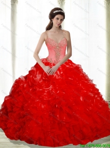 2015 Perfect Beading and Ruffles Sweetheart Red Quinceanera Dresses