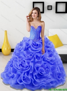 2015 Pretty Beading and Rolling Flowers Quinceanera Dresses in Royal Blue