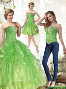 Detachable Lime Green 2015 Quinceanera Dresses with Beading and Ruffles