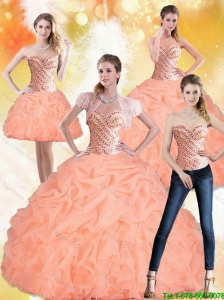 Perfect 2015 Sweetheart Peach Quinceanera Dresses with Beading and Pick Ups