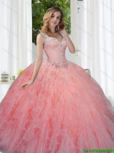 Perfect Watermelon Quinceanera Dresses with Beading and Ruffles