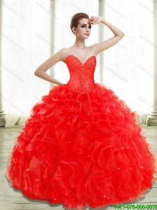 Pretty Beading and Ruffles Red Quinceanera Dresses