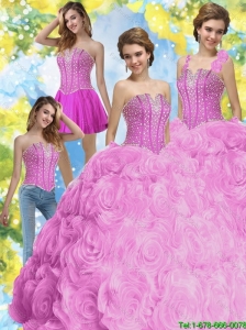 2015 New Style Beading Sweet 16 Dresses in Fuchsia
