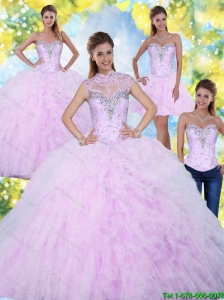 2015 Puffy and Detachable Quinceanera Dresses with Beading and Ruffles