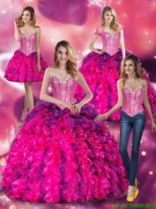 2015 Puffy Multi Color Quinceanera Dresses with Beading and Ruffles