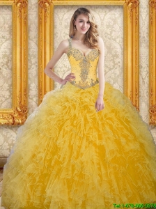 Beautiful Beading and Ruffles Sweet 16 Dresses in Yellow
