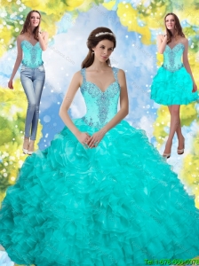 Fashionable 2015 Beading and Ruffles Sweet 16 Dresses in Aqua Blue
