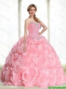 Puffy Baby Pink Quinceanera Dresses  with Beading for 2015