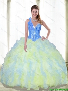 Puffy Beading and Ruffles Sweetheart Multi Color Quinceanera Dresses for 2015