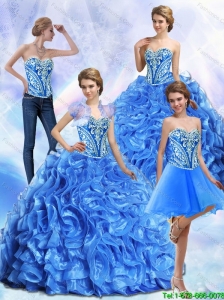 Puffy Embroidery and Ruffles Royal Blue Quinceanera Dresses