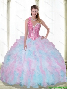 Unique Sweetheart Beading and Ruffles Multi Color Quinceanera Dresses